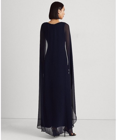 Women's Georgette-Cape Jersey Gown Navy $50.02 Dresses