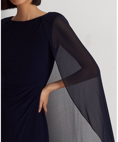 Women's Georgette-Cape Jersey Gown Navy $50.02 Dresses