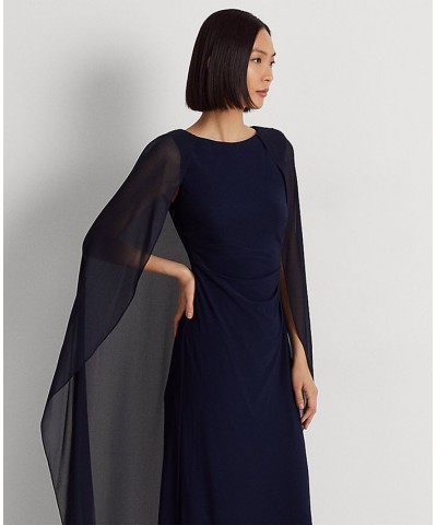 Women's Georgette-Cape Jersey Gown Navy $50.02 Dresses