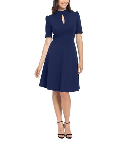 Petite Keyhole Mock Neck Scuba Crepe Dress Blue $34.88 Dresses