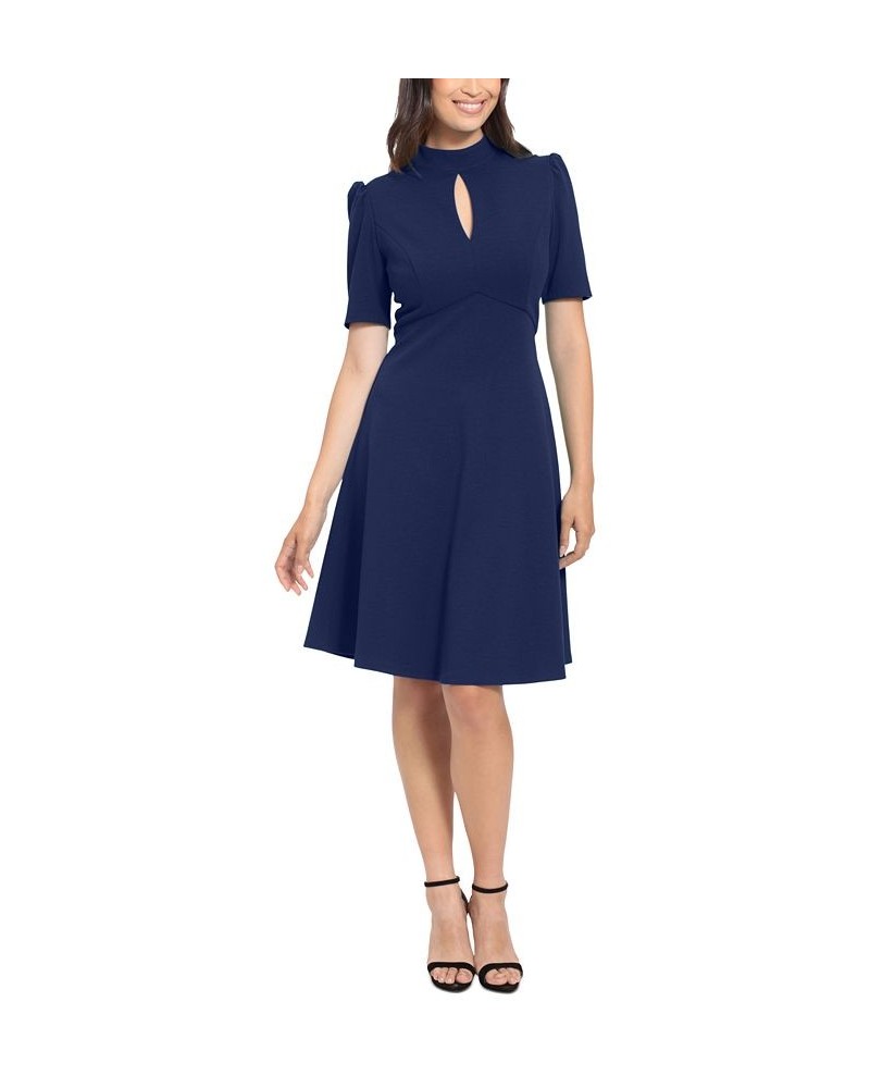 Petite Keyhole Mock Neck Scuba Crepe Dress Blue $34.88 Dresses