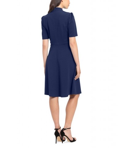 Petite Keyhole Mock Neck Scuba Crepe Dress Blue $34.88 Dresses