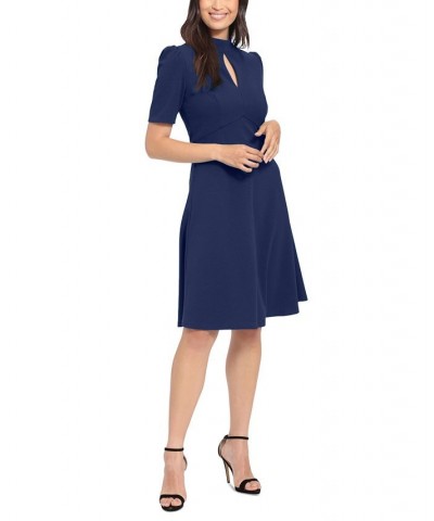 Petite Keyhole Mock Neck Scuba Crepe Dress Blue $34.88 Dresses