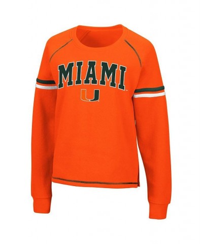 Women's Orange Miami Hurricanes Sweep Pass Sleeve Stripe Raglan Pullover Sweatshirt Orange $26.95 Sweatshirts