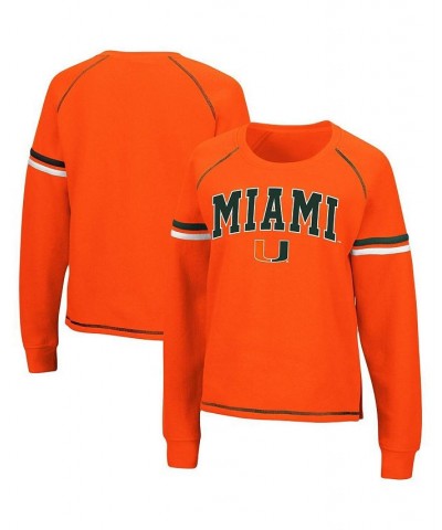 Women's Orange Miami Hurricanes Sweep Pass Sleeve Stripe Raglan Pullover Sweatshirt Orange $26.95 Sweatshirts