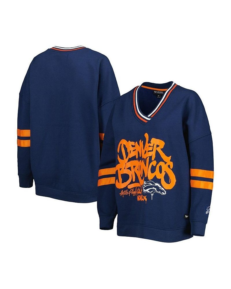 Women's Navy Denver Broncos Vintage-like Pullover V-Neck Sweatshirt Navy $51.60 Sweatshirts