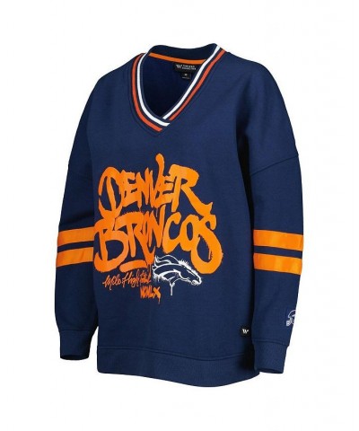 Women's Navy Denver Broncos Vintage-like Pullover V-Neck Sweatshirt Navy $51.60 Sweatshirts