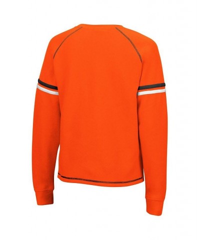 Women's Orange Miami Hurricanes Sweep Pass Sleeve Stripe Raglan Pullover Sweatshirt Orange $26.95 Sweatshirts