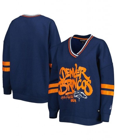 Women's Navy Denver Broncos Vintage-like Pullover V-Neck Sweatshirt Navy $51.60 Sweatshirts