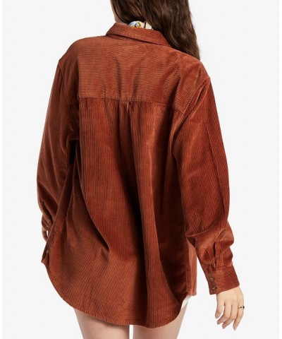 Juniors' Cotton Let It Go Cord Boyfriend-Fit Shirt Rustic Brown $22.08 Tops