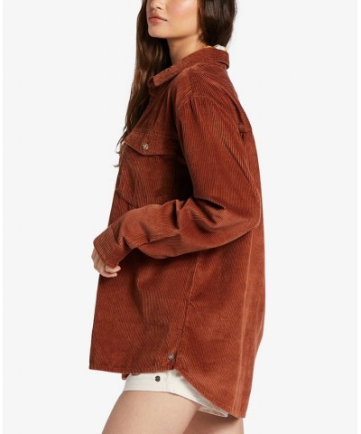 Juniors' Cotton Let It Go Cord Boyfriend-Fit Shirt Rustic Brown $22.08 Tops