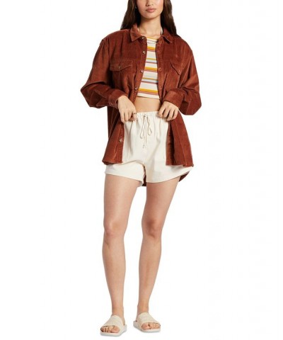 Juniors' Cotton Let It Go Cord Boyfriend-Fit Shirt Rustic Brown $22.08 Tops