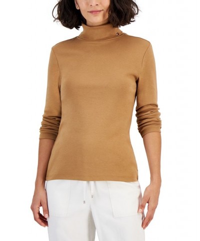 Women's Long Sleeve Cotton Turtleneck Top Tobacco $13.55 Tops