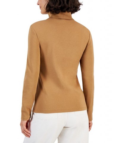 Women's Long Sleeve Cotton Turtleneck Top Tobacco $13.55 Tops