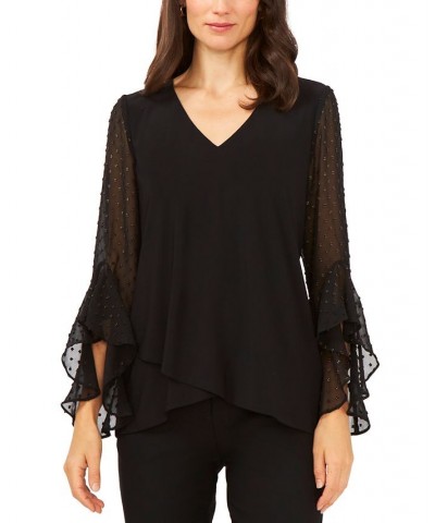 Embellished-Ruffle-Sleeve Top Black/Gold $40.29 Tops