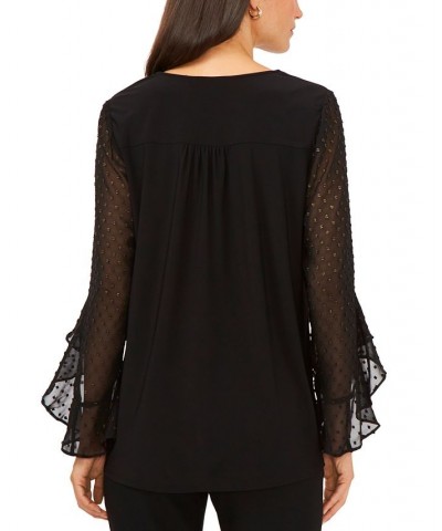 Embellished-Ruffle-Sleeve Top Black/Gold $40.29 Tops