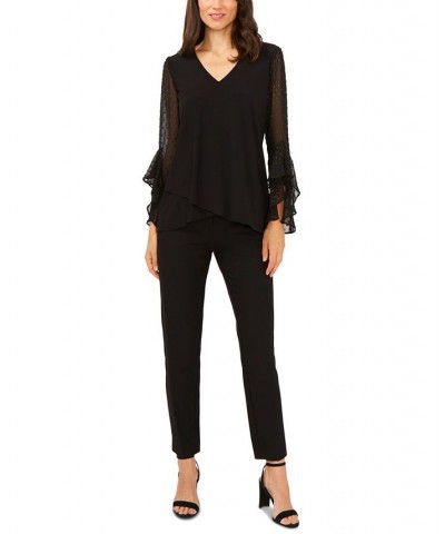 Embellished-Ruffle-Sleeve Top Black/Gold $40.29 Tops