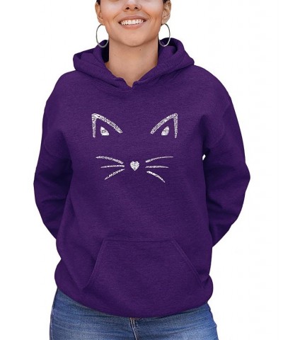 Women's Word Art Hooded Whiskers Sweatshirt Top Purple $25.20 Sweatshirts