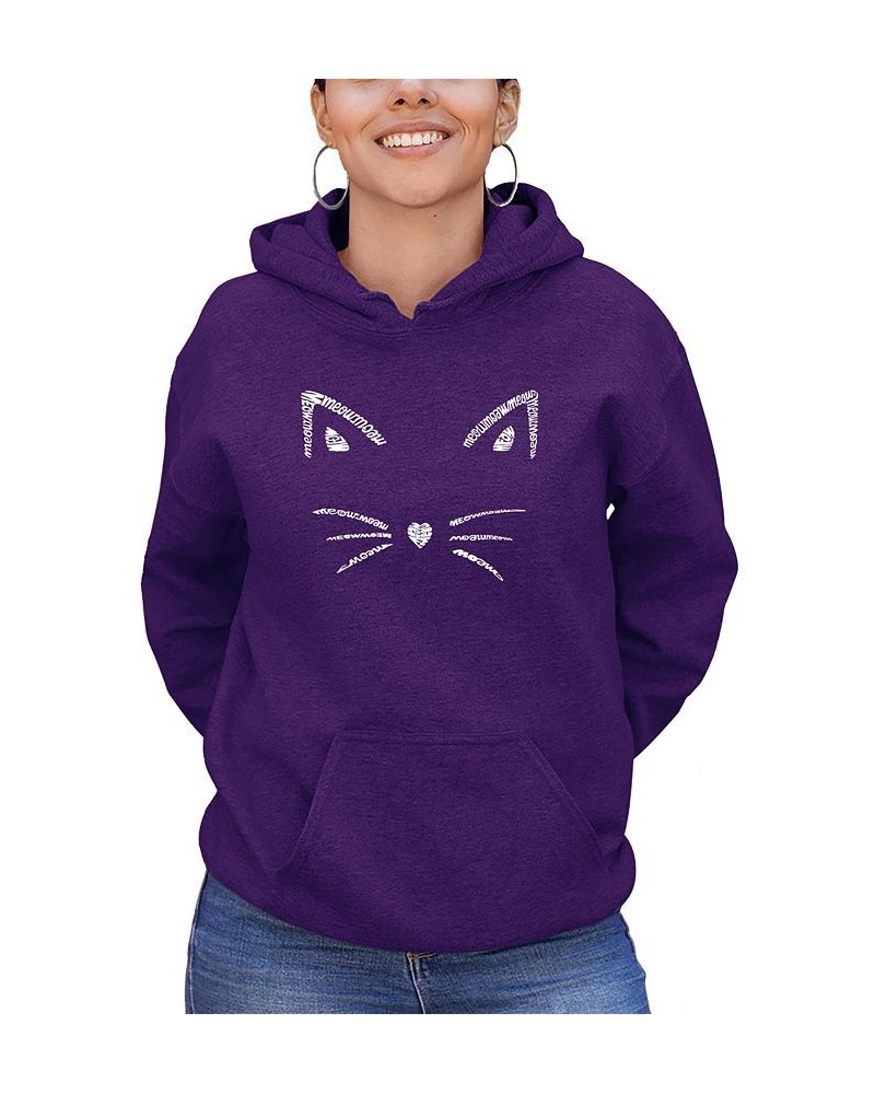 Women's Word Art Hooded Whiskers Sweatshirt Top Purple $25.20 Sweatshirts