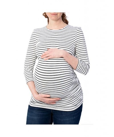 3/4 Sleeve Black and White Stripe Maternity Top White $11.07 Tops