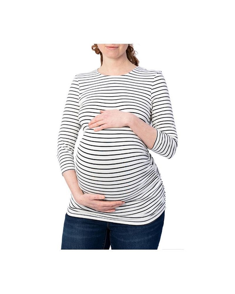 3/4 Sleeve Black and White Stripe Maternity Top White $11.07 Tops