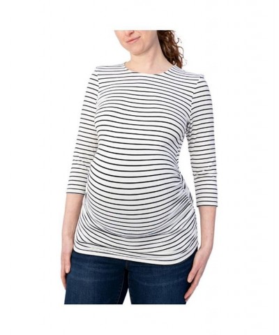 3/4 Sleeve Black and White Stripe Maternity Top White $11.07 Tops