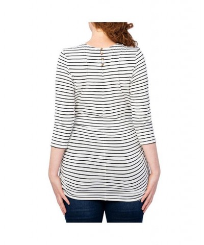 3/4 Sleeve Black and White Stripe Maternity Top White $11.07 Tops