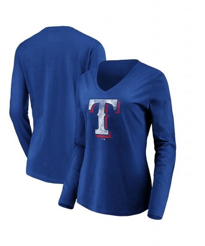 Women's Royal Texas Rangers Core Team Long Sleeve V-Neck T-shirt Royal $18.45 Tops