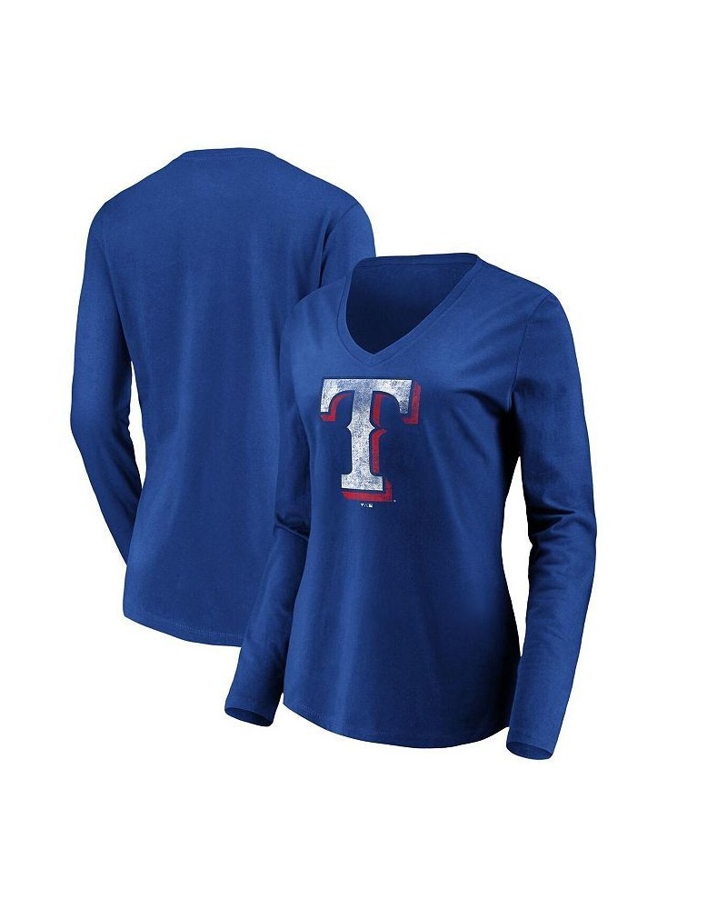 Women's Royal Texas Rangers Core Team Long Sleeve V-Neck T-shirt Royal $18.45 Tops