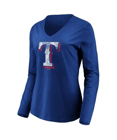 Women's Royal Texas Rangers Core Team Long Sleeve V-Neck T-shirt Royal $18.45 Tops