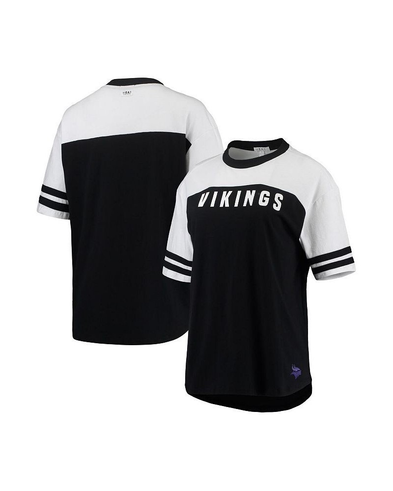 Women's Black Minnesota Vikings Sporty Sleeve Stripe Tri-Blend T-shirt Black $23.50 Tops