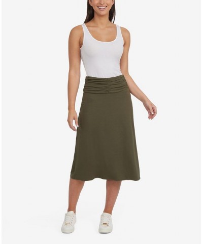 Women's Ruched Midi Skirt with Slit Green $48.51 Skirts