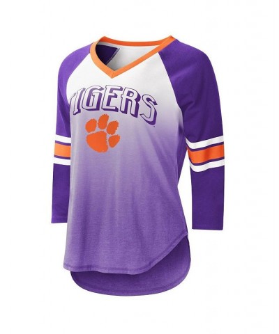 Women's White Purple Clemson Tigers Lead Off Ombre Raglan 3/4 Sleeve V-Neck T-shirt White, Purple $34.79 Tops