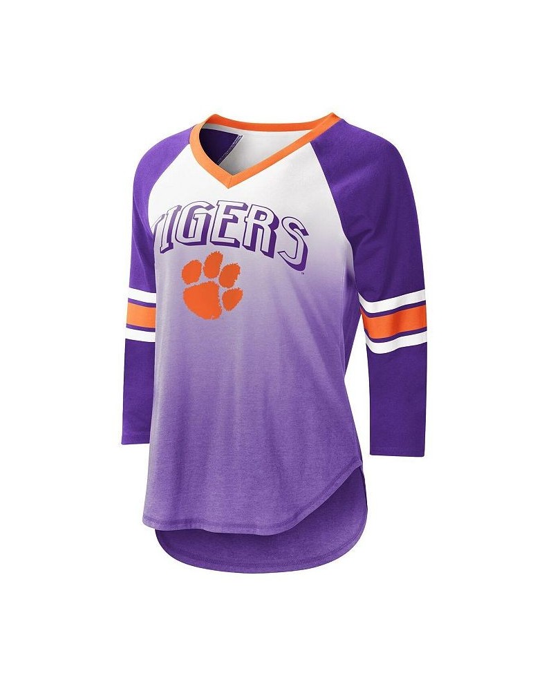 Women's White Purple Clemson Tigers Lead Off Ombre Raglan 3/4 Sleeve V-Neck T-shirt White, Purple $34.79 Tops