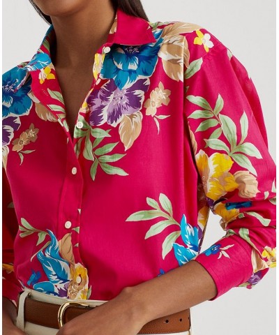 Women's Floral Cotton Voile Shirt Pink Multi $51.47 Tops