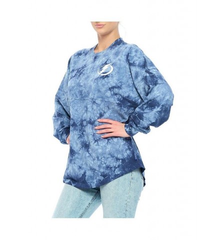 Women's Branded Navy Tampa Bay Lightning Crystal-Dye Long Sleeve T-shirt Navy $33.18 Tops