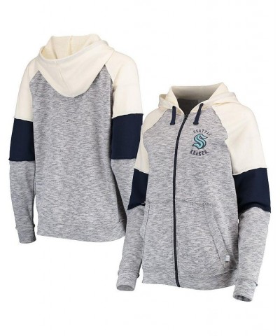 Women's Deep Sea Blue and Cream Seattle Kraken Big League Space-Dye Raglan Full-Zip Hoodie Deep Sea Blue, Cream $34.40 Sweats...