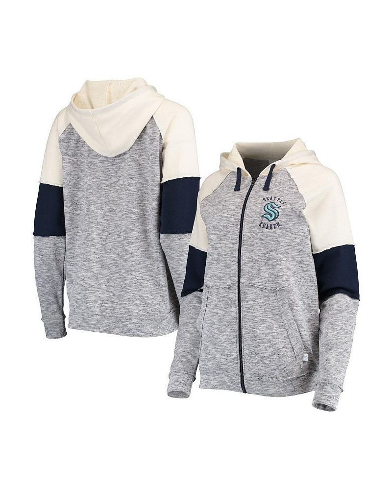 Women's Deep Sea Blue and Cream Seattle Kraken Big League Space-Dye Raglan Full-Zip Hoodie Deep Sea Blue, Cream $34.40 Sweats...