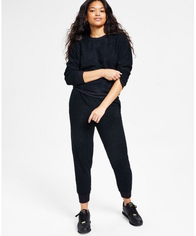 Women's Solid Sherpa Pajama Set Deep Black $16.80 Sleepwear