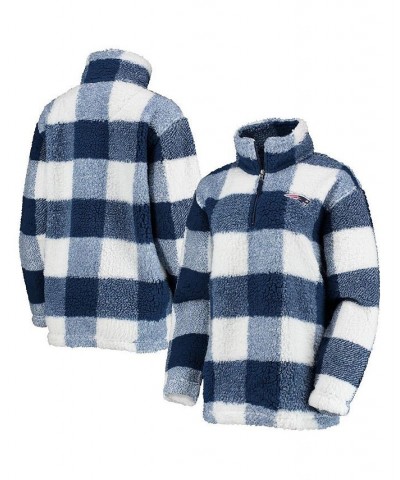 Women's Navy New England Patriots Sherpa Plaid Quarter-Zip Jacket Navy $51.29 Jackets