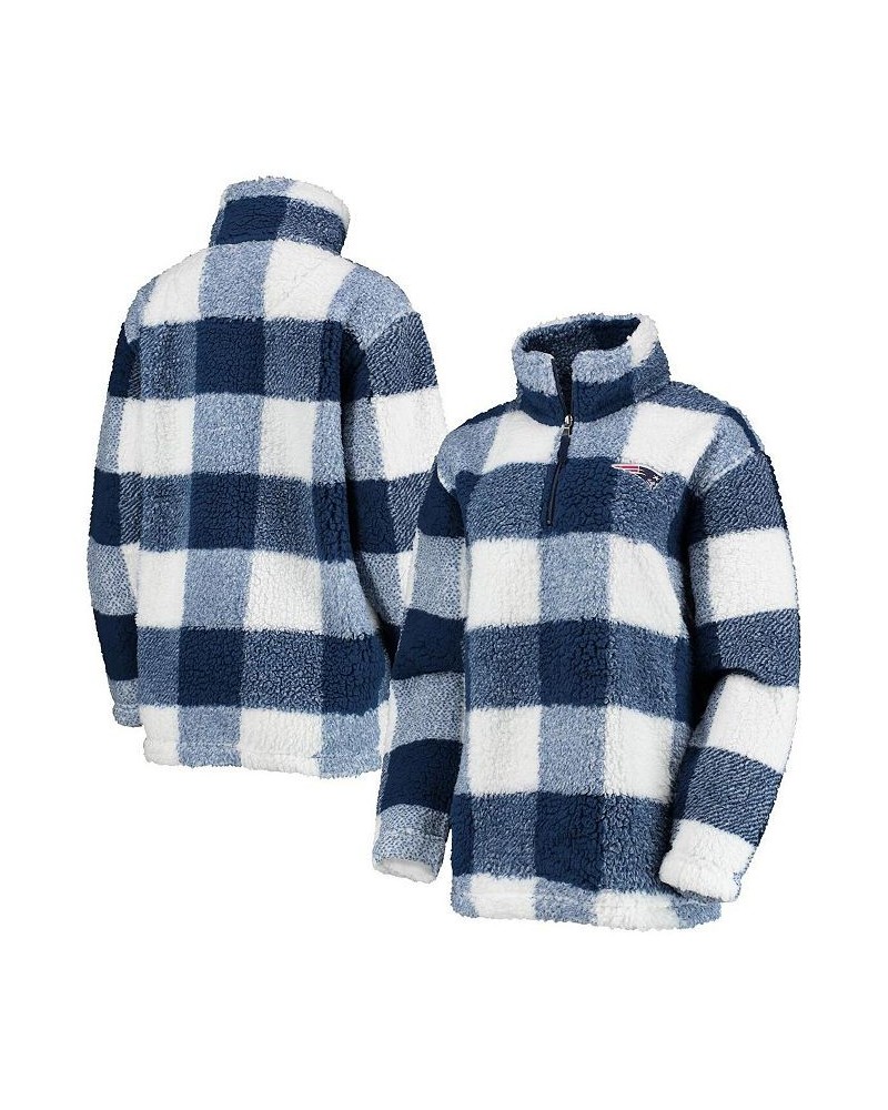 Women's Navy New England Patriots Sherpa Plaid Quarter-Zip Jacket Navy $51.29 Jackets