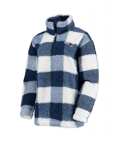 Women's Navy New England Patriots Sherpa Plaid Quarter-Zip Jacket Navy $51.29 Jackets