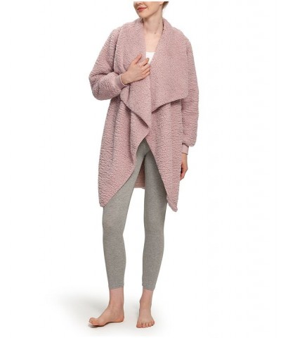 Women's Rib Knit Cuff Open Front with Cascading Cardigan Purple $28.80 Sleepwear