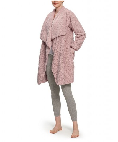 Women's Rib Knit Cuff Open Front with Cascading Cardigan Purple $28.80 Sleepwear