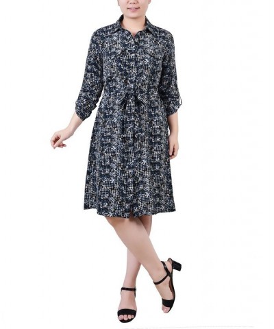 Petite Printed Long Sleeve Roll Tab Shirtdress Snake, Navy $20.72 Dresses