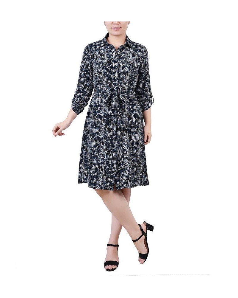 Petite Printed Long Sleeve Roll Tab Shirtdress Snake, Navy $20.72 Dresses