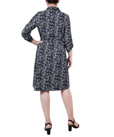 Petite Printed Long Sleeve Roll Tab Shirtdress Snake, Navy $20.72 Dresses