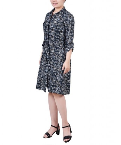 Petite Printed Long Sleeve Roll Tab Shirtdress Snake, Navy $20.72 Dresses