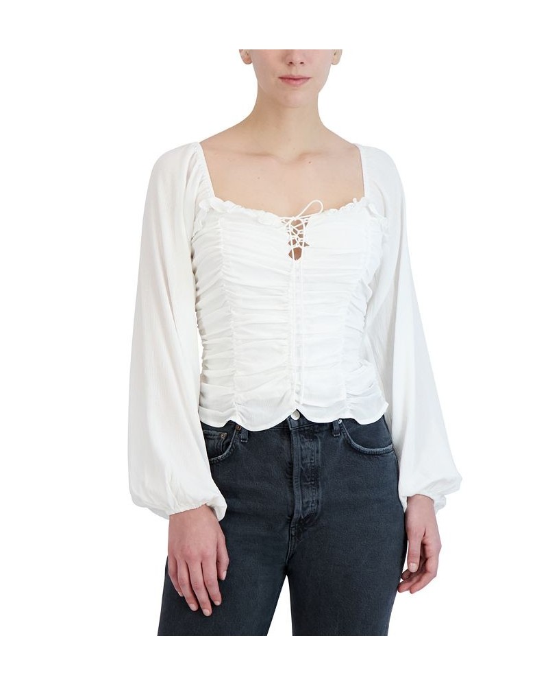 Women's Shirred Sheer-Sleeve Top Off White $29.52 Tops