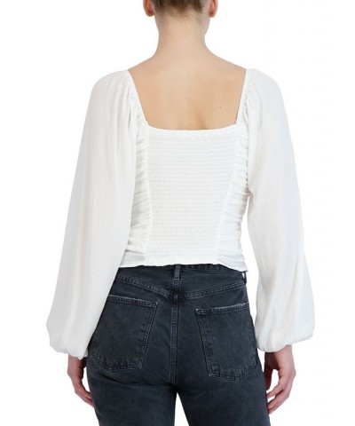 Women's Shirred Sheer-Sleeve Top Off White $29.52 Tops